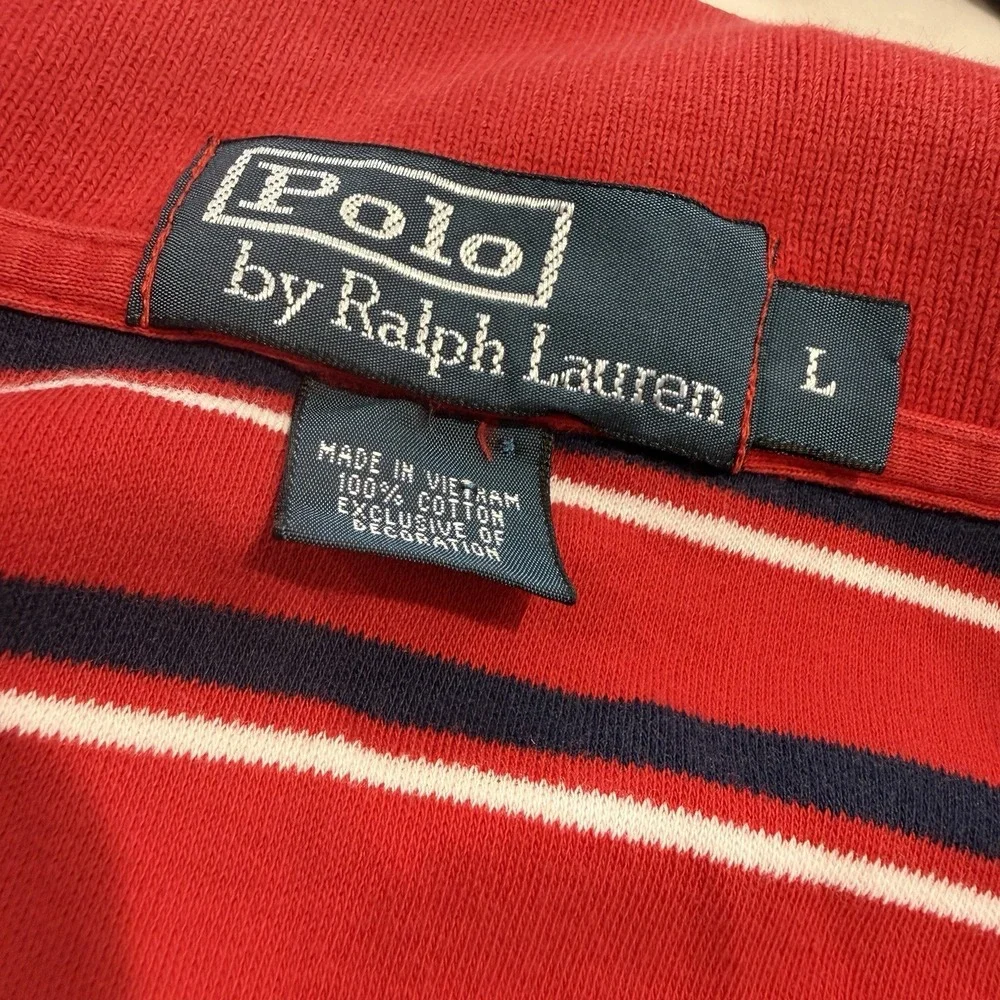 Polo Ralph Lauren Red Striped Polo Shirt USA Made Classic Fit Men's Large Preppy